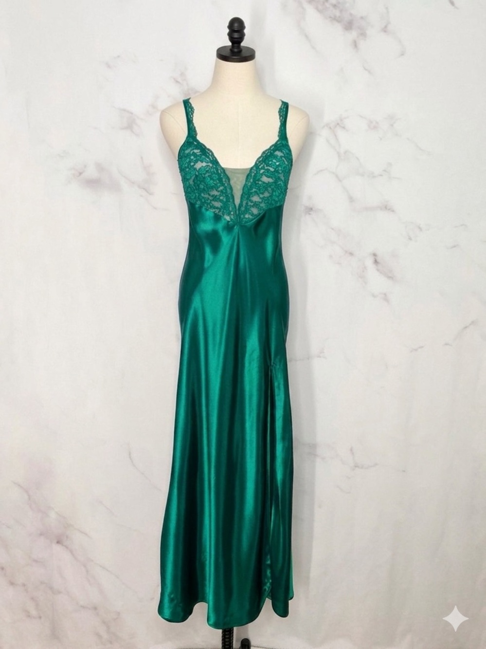 VTG Victorias Secret Gold Label Maxi Slip Dress Green Medium Lingerie Coquette